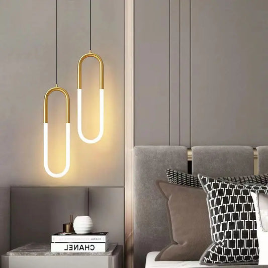 Brass U-shaped tube LED pendant lights Bedroom Bedside Long-line hanging lamp Kitchen Island Dining table Home Decor Luminaires