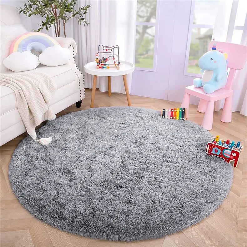 Round Fluffy Soft Area Rugs for Kids Room Princess Castle Plush Shaggy Carpet Cute Circle Nursery Rug Home Decor Circular Carpet