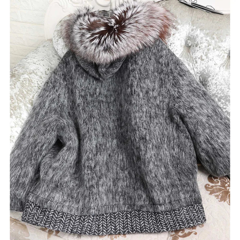 Maomaokong high-end Wool fabric Luxury Women's Big Fox Fur Collar Puffer Jacket Natural Fur down Coat Winter Thickened Warm