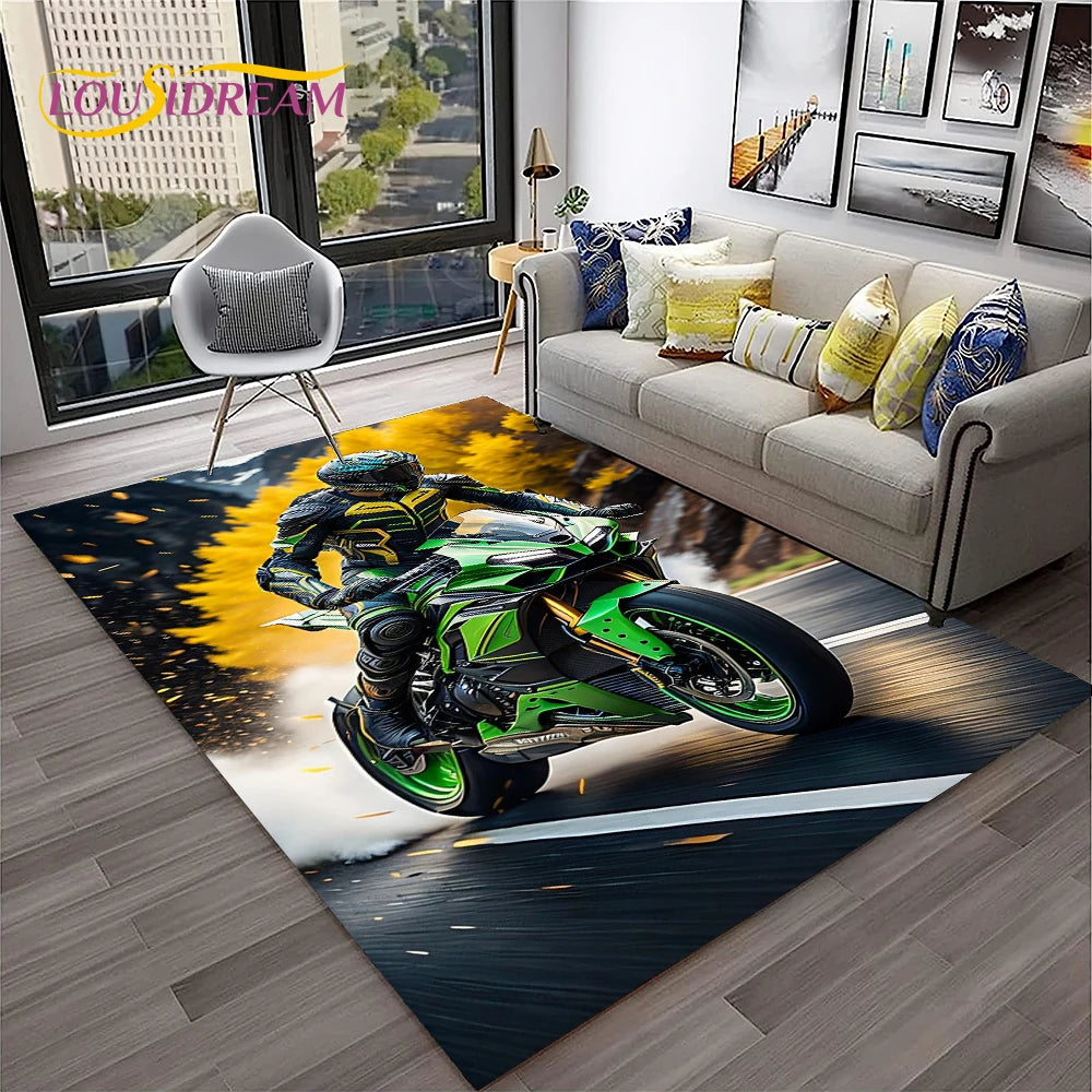 Racing Moto Off Road Motorcycle Carpet Rug for Home Living Room Bedroom Sofa Doormat Decor,Kid Play Area Rug Non-slip Floor Mat