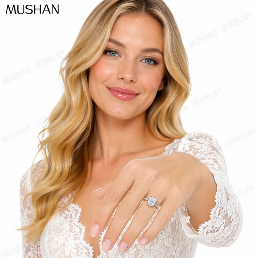 MUSHAN Luxury Jewelry925 Sterling Silver Ring Band Moissanite Diamond Rings for Women 18K Real Gold Plated MST Patent Jewelry