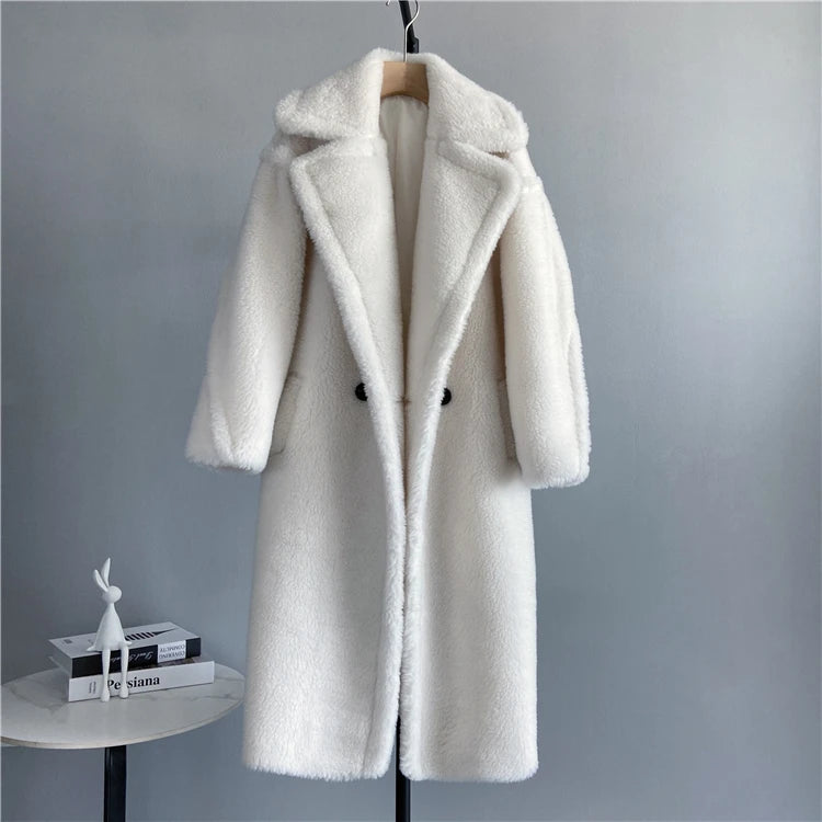 Winter Jacket Women Long Coat Wool Woven Fabric Thick Warm Outerwear Oversize Fashion Streetwear Teddy Bear Coats