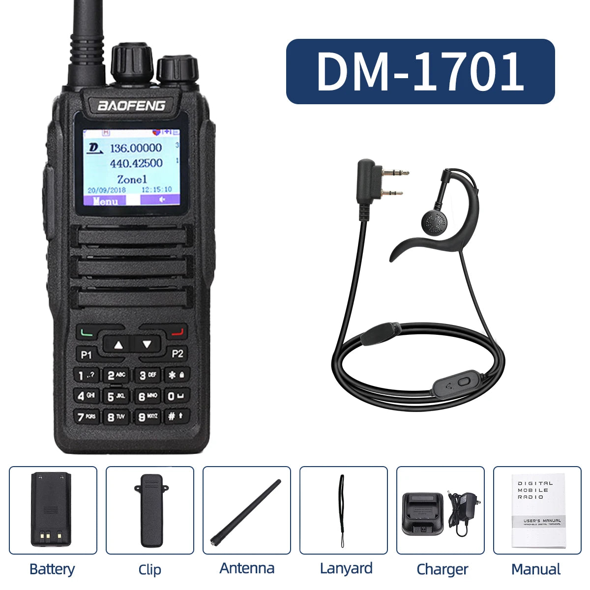 Baofeng DMR Mobile Radio Walkie Talkie Transceiver Analog & Digital DM 1701 Tier1+2 Dual Time Slot Open GD77 Dual Band Ham Radio