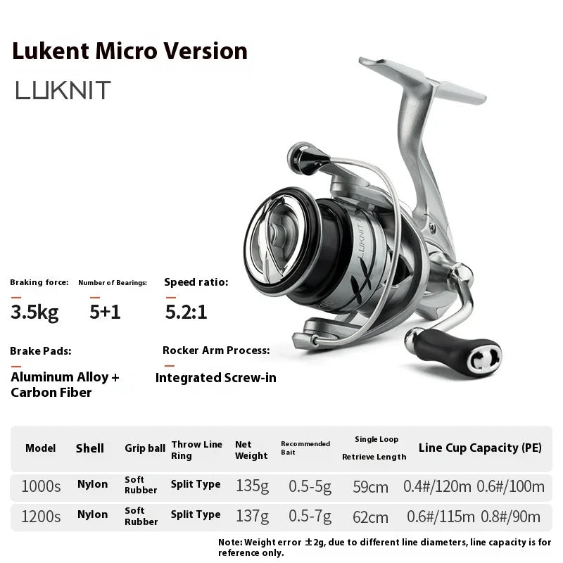 Ultralight Carbon Spinning Reel 1000S–1200S 5.2:1 Gear Ratio 9kg Max Drag Micro Lure Fishing Reel for Freshwater Saltwater