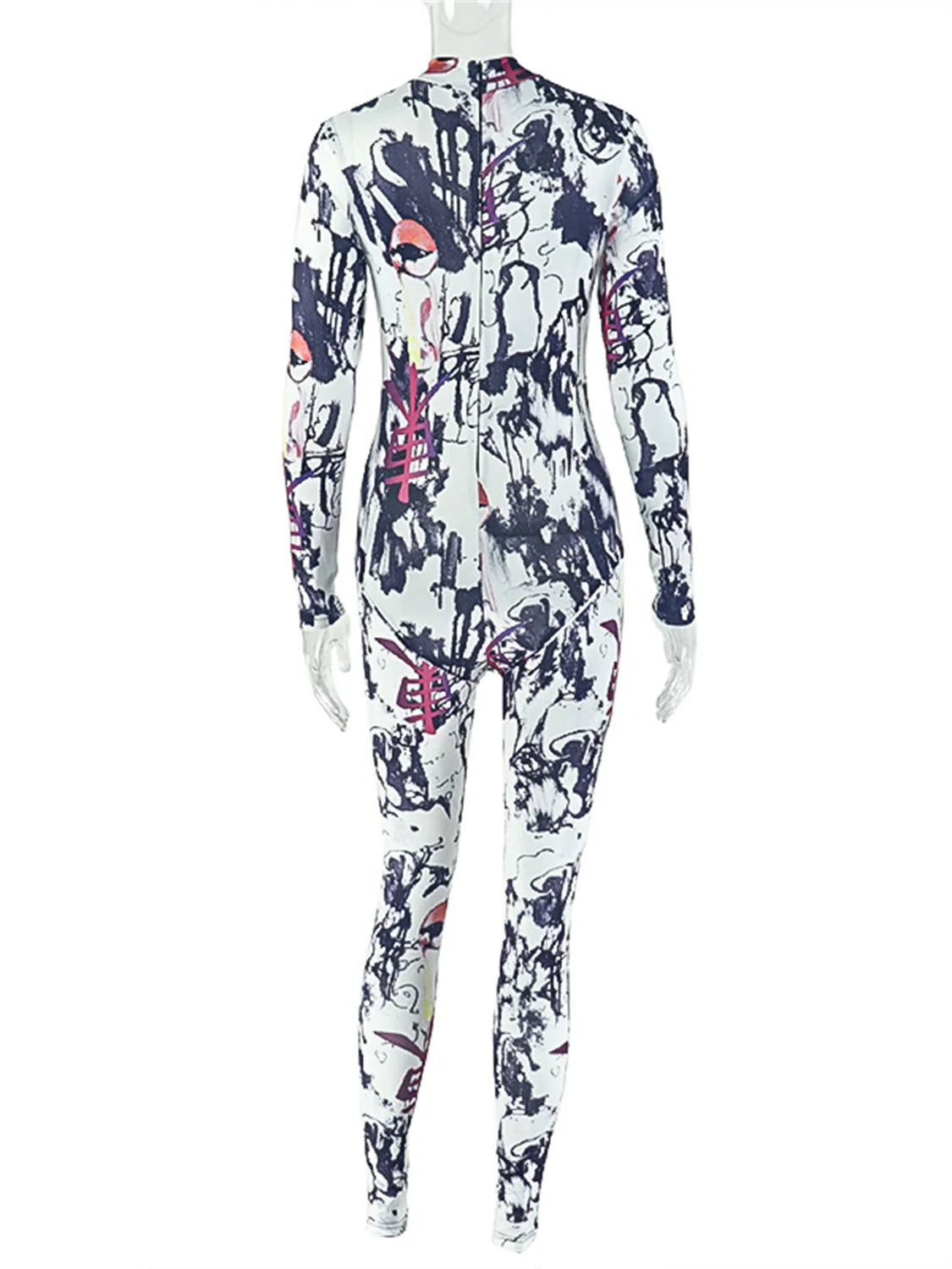 Weird Puss Sexy Colorful print Jumpsuit Women Wild Trend Full Sleeve O-Neck Stretch Skinny Midnight High Street Party Clubwear