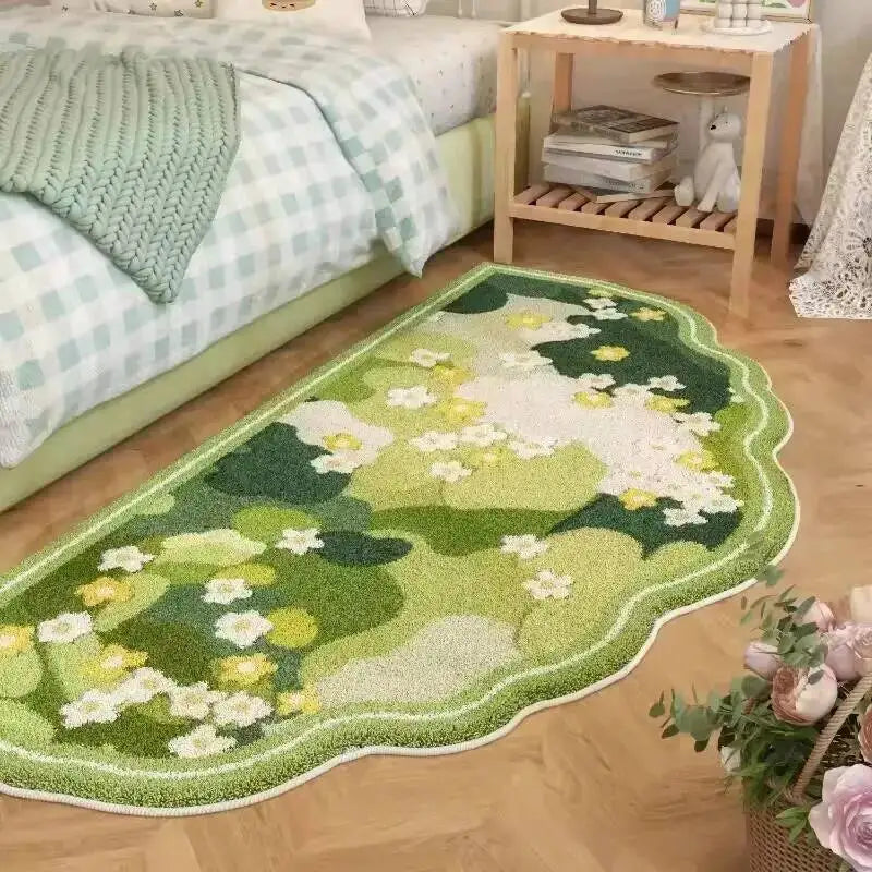 Fresh Style Green Carpet Green Moss Thicken Plush Rugs for Bedroom Bedside Irregular Non-slip Dirty Resistant Carpet Home Decor
