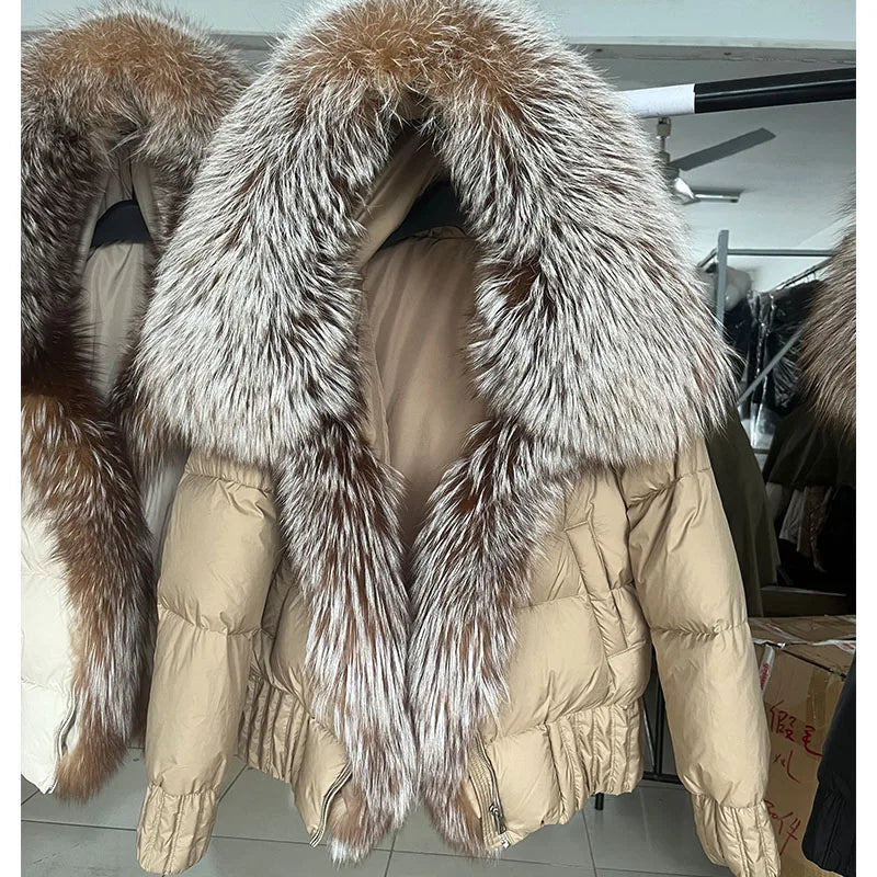 MMK 2023 Winter Women Warm White Duck Down Jacket Natural Real Fox Fur Collar Hood Puffer Coat Thick Luxury Outerwear