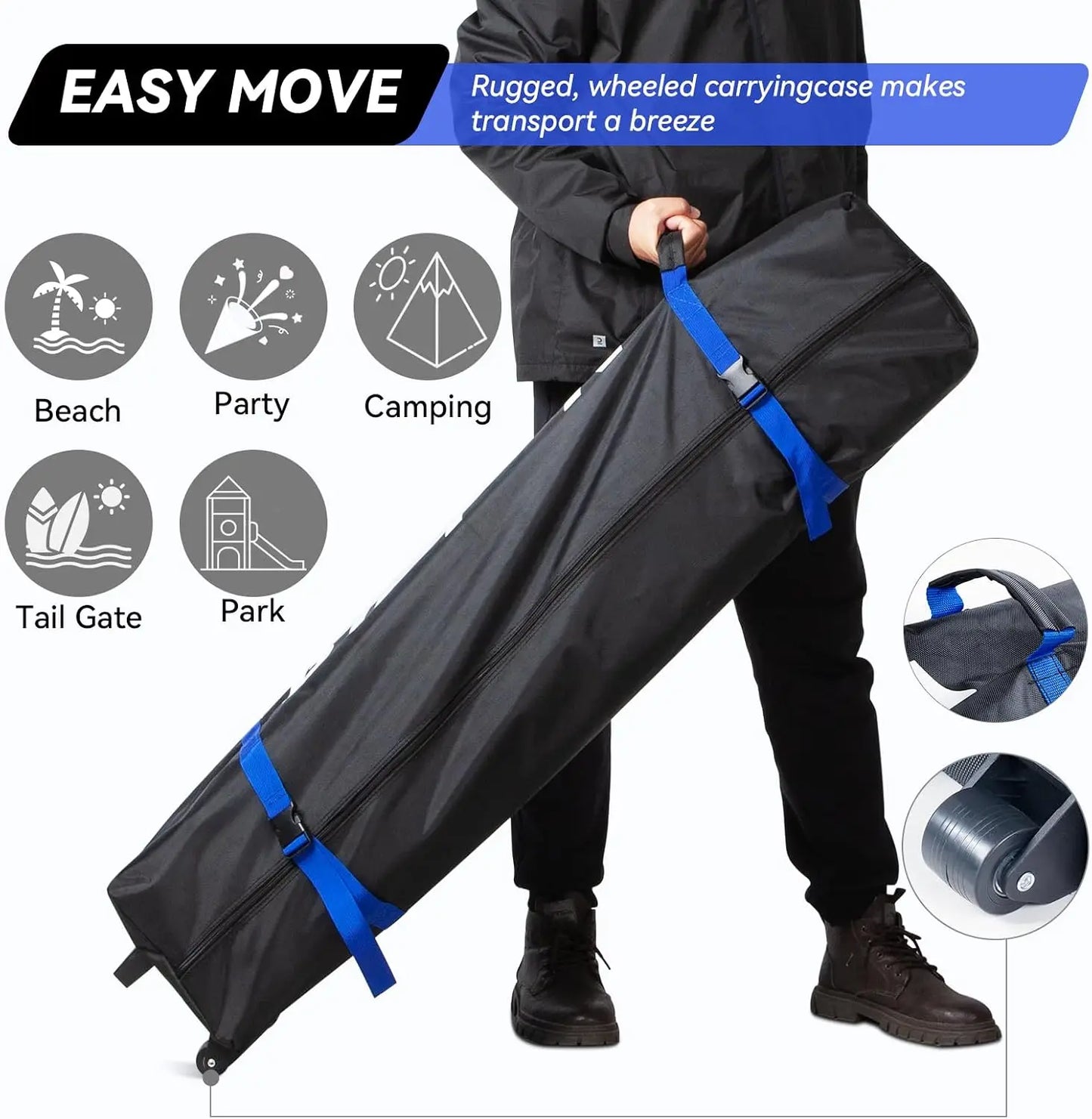 10x10 Pop Up Canopy Tent w/ Sand Bag, Sun Shelter for Camping, One Person Setup, Height Adjustable, Blue