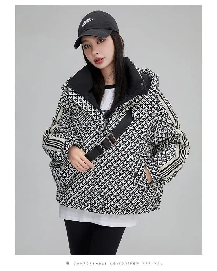 Thickened Houndstooth Down Jacket Women Winter 2023 New High Quality Korean Style Loose Bag Warm Fashion White Duck Puffer Coat