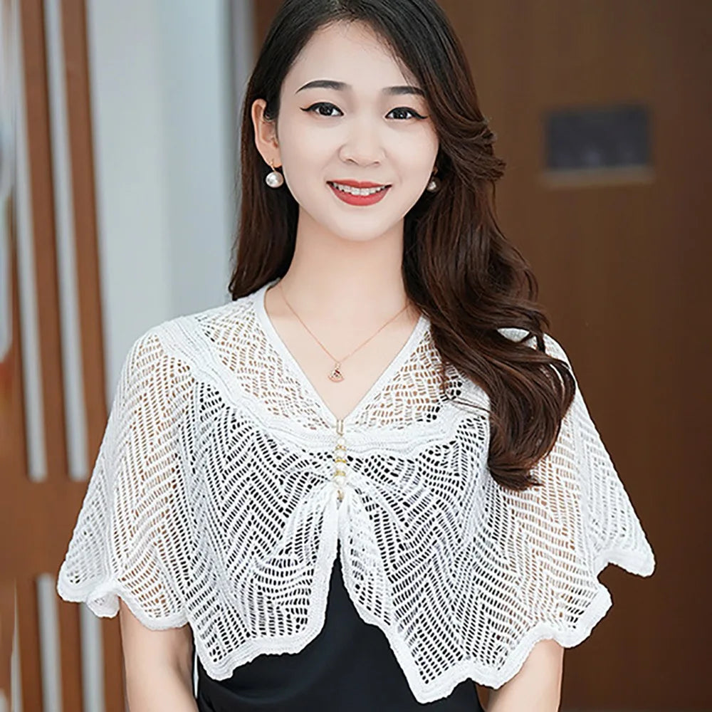Short Outer Wear Multicolor Knitted Shawl Breathable Short Tulle Shawl Thin Coat Women