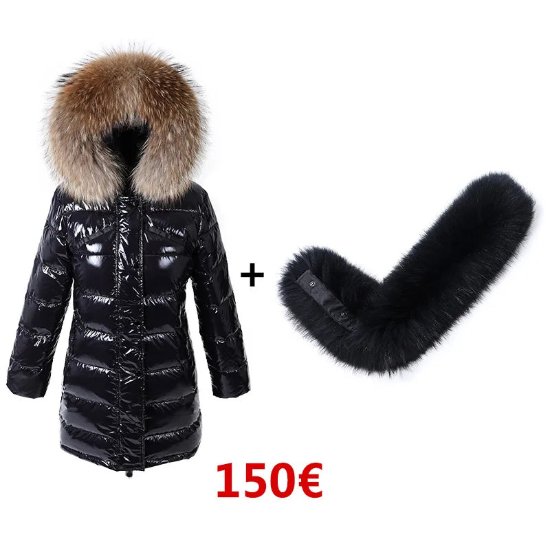 Maomaokong Winter Jacket Women Real Fur Coat Parkas Duck Down Lining Coat Real Raccoon Fur Collar Warm Black Streetwear