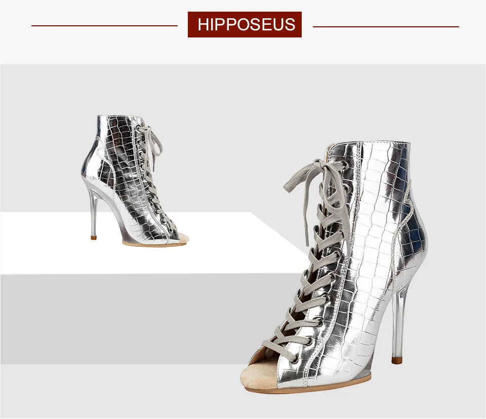 Women Sexy Platform Latin Dance Shoes Lace-up High Heels Dance Shoes Soft-soled Short Boots Jazz Dance Booties for Women 11.5cm