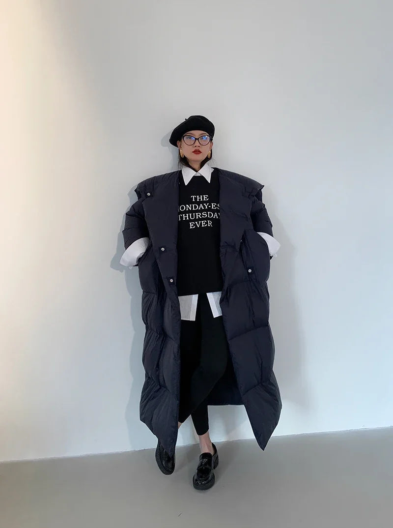 High end Ultra long White goose down Jacket For women Winter 2025 New Fashion Down Coat Female Thicken Parka Overcoat with belt
