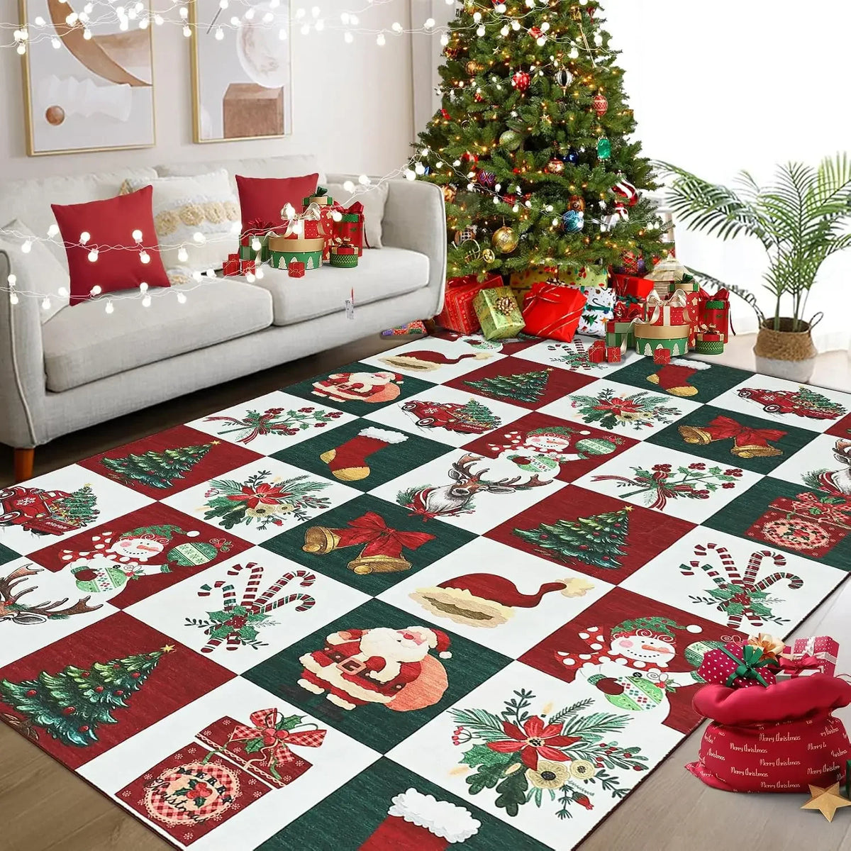 Garvee Christmas Rugs for Living Room Prints Soft Low Pile Bedroom Rug Large Carpet Stain Resistance Non Shedding Indoor Carpet for Dining Room Kitchen Office Decor