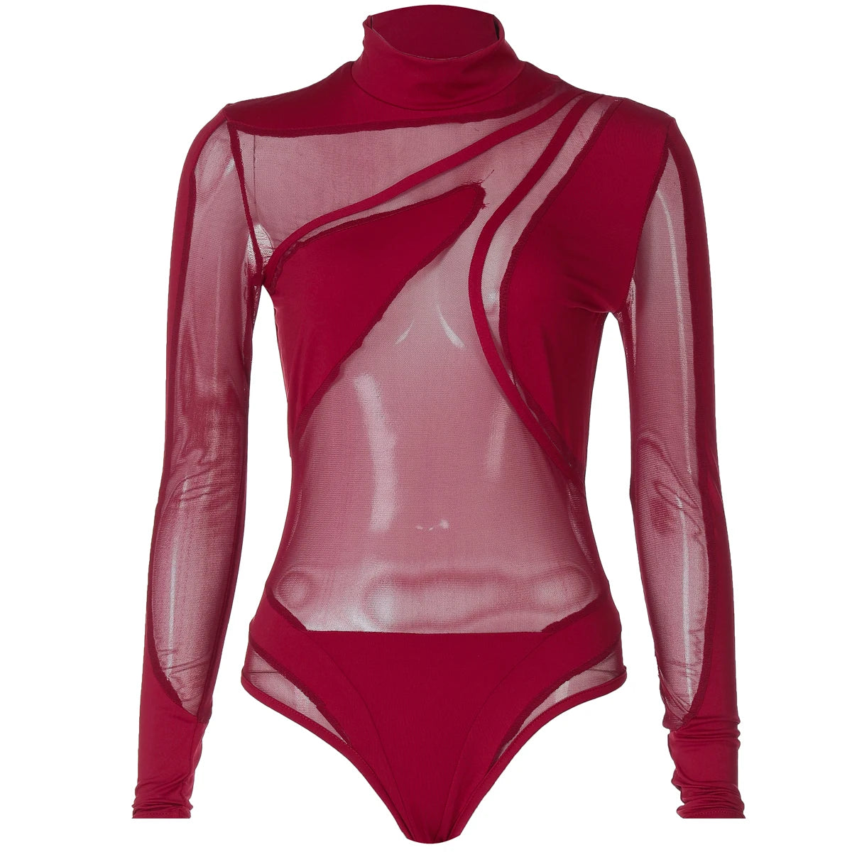 Hugcitar 2024 Turtleneck Long Sleeve Black See Through Sexy Bodycon Bodysuit Spring Summer Women New Outfit Festival Nightclub