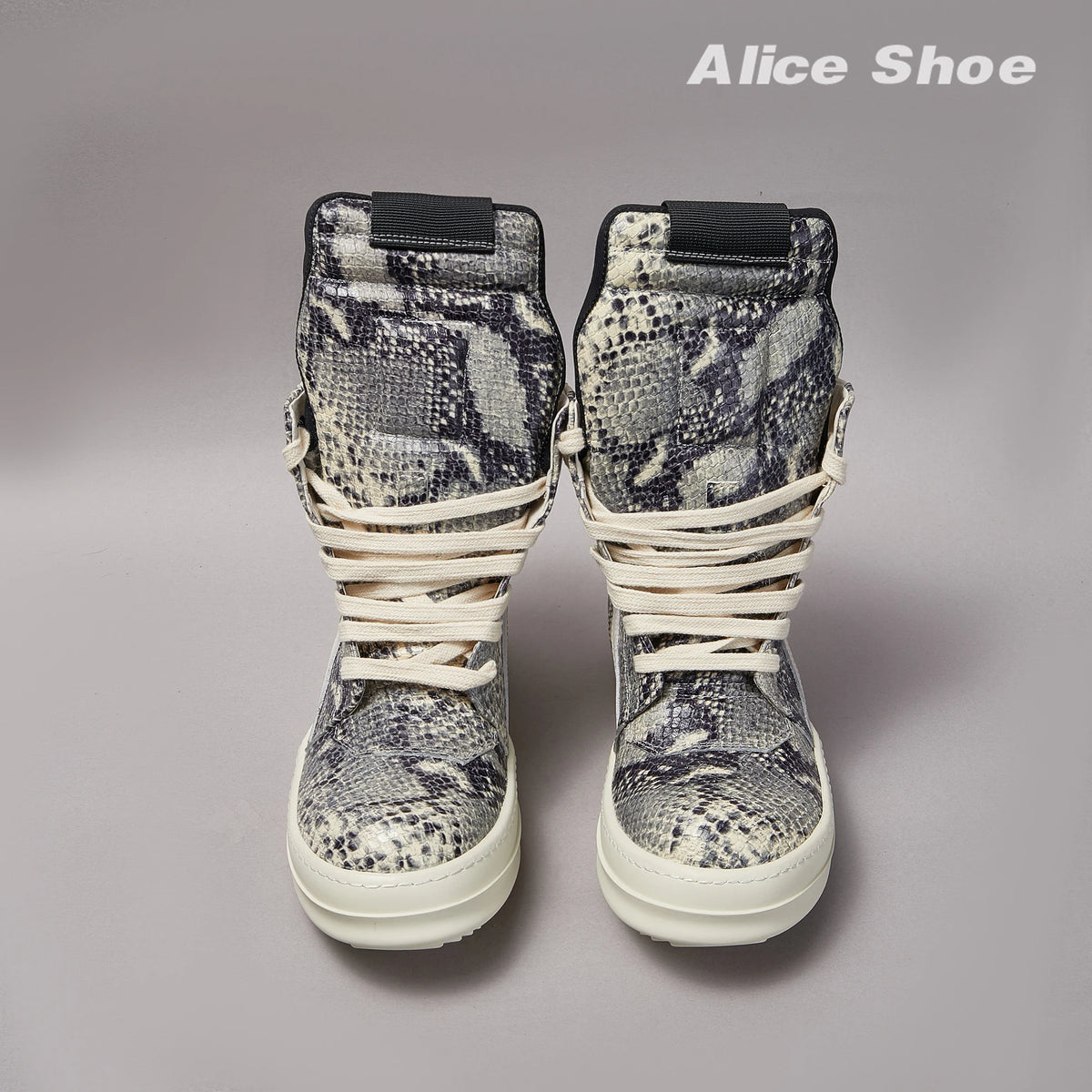 Brand Men Ankle Boot Casual Leather High Top Women Sneaker Python-Embossed Flat Luxury Trainer Designer Platform Grey Flat Shoe