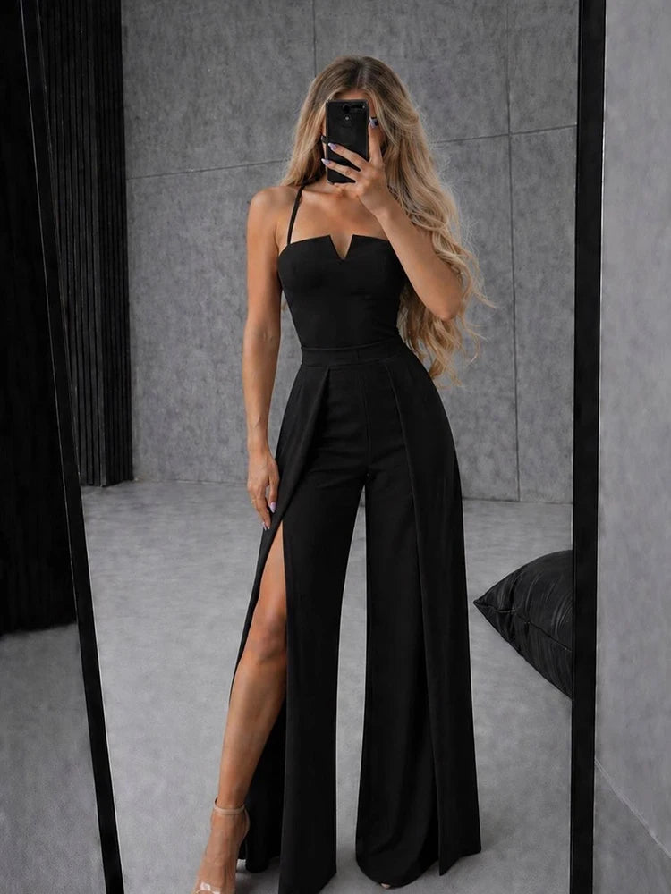 Commute Sling Jumpsuits Women Square Neck High Waist Split Solid Jumpsuit Female 2026 Summer New Fashion Soft Streetwears Lady