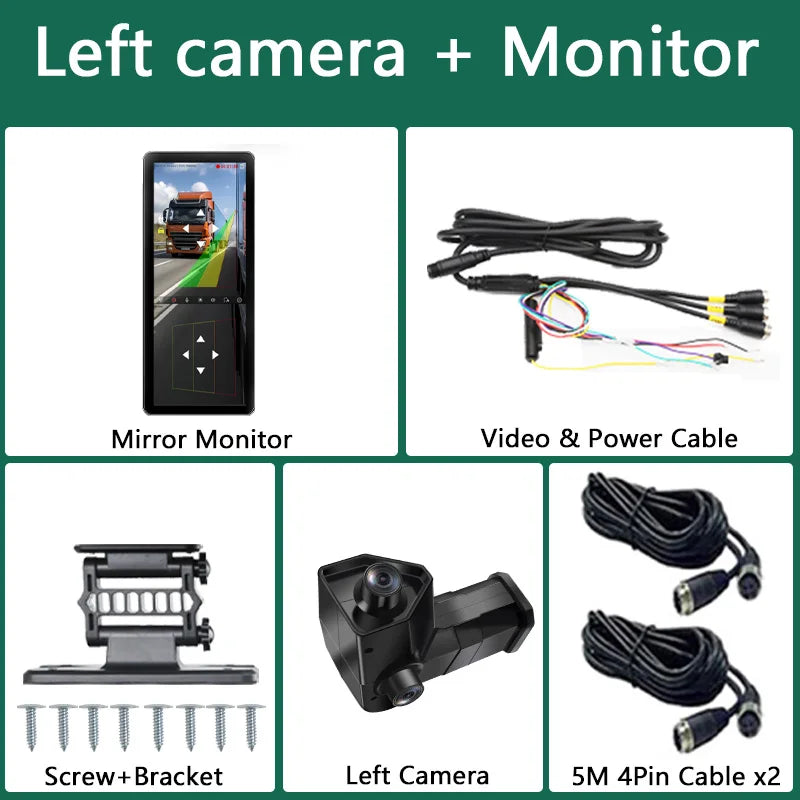 SANAN 2CH 12.3 Inch AHD Digital Rear View Mirror System BSD 1080P Night Vision Camera Dual Lens Side View Blind Zone Monitoring