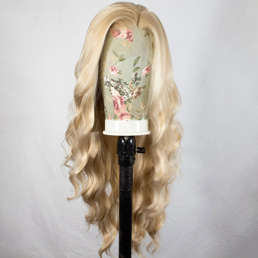 Honey Blonde Long Wavy Synthetic Lace Front Wig for Women Free Part Loose Curly Hair Heat Resistant Fiber Wigs for Daily Party