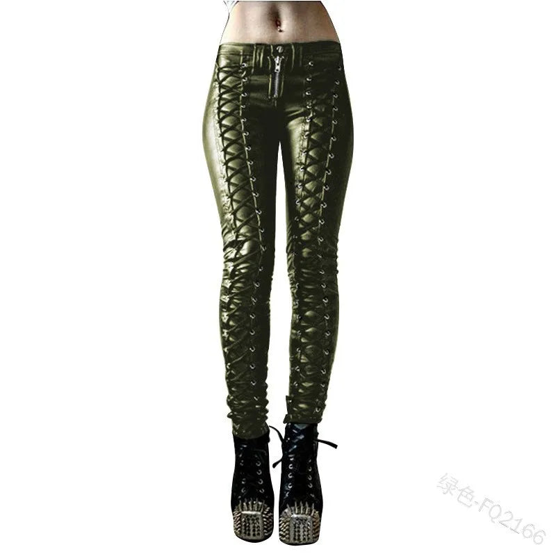 Women's New Fashion Tight Skinny Pants PU Faux Leather High Waist Smooth Touch Elastic Fit Wrinkle Resistant Casual Long Pants