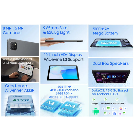 Blackview Oscal Pad 50 WIFI Tablet PC 10.1 Inch 6GB(2+4)RAM 64GB ROM Wi-fi 6 5100mAh 5000mAh Tablet PC Android 13 Tablet Android