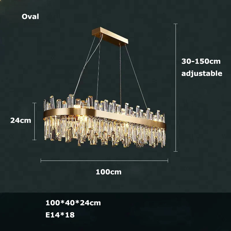 LED Postmodern Golden Chrome Silver Round Oval Crystal Chandelier Lighting Suspension Luminaire Lampen For Dinning Room