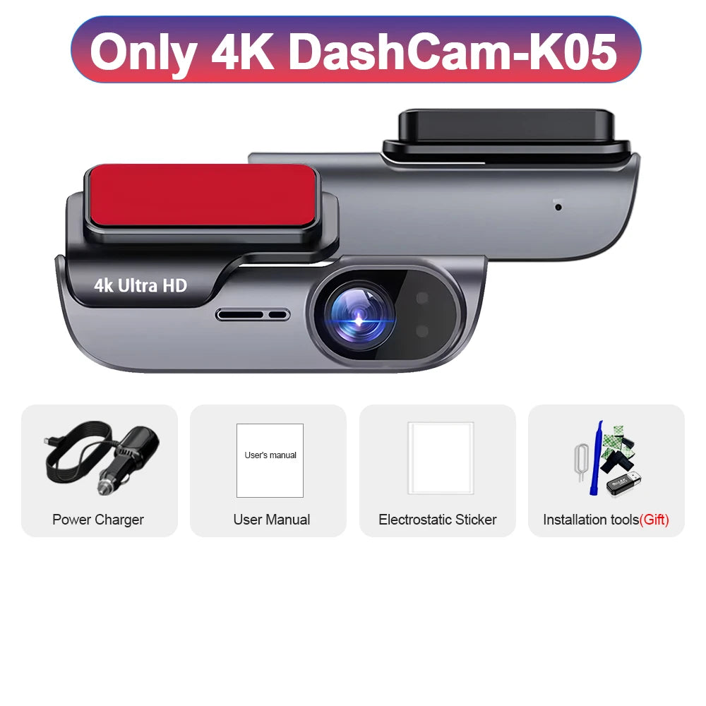 4K UHD Car Dash Camera DVR Night Vision Video Recorder with GPS Wi-Fi 24H Parking Monitoring Support for Vehicle Safety