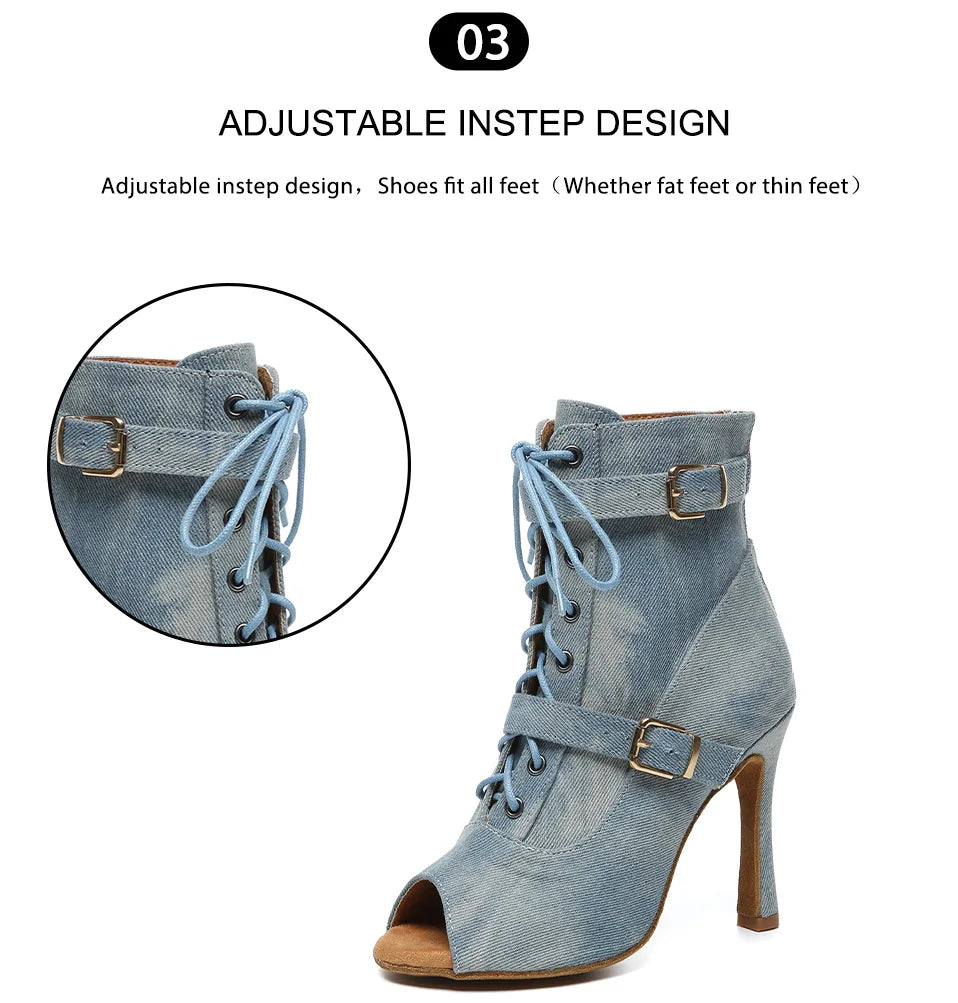 SWDZM New Ladies Dance Shoes Ballroom Dance Boots Denim Jazz Dance Shoes Girls Sexy Pole Dance Ballroom Dance Cowboy Boots