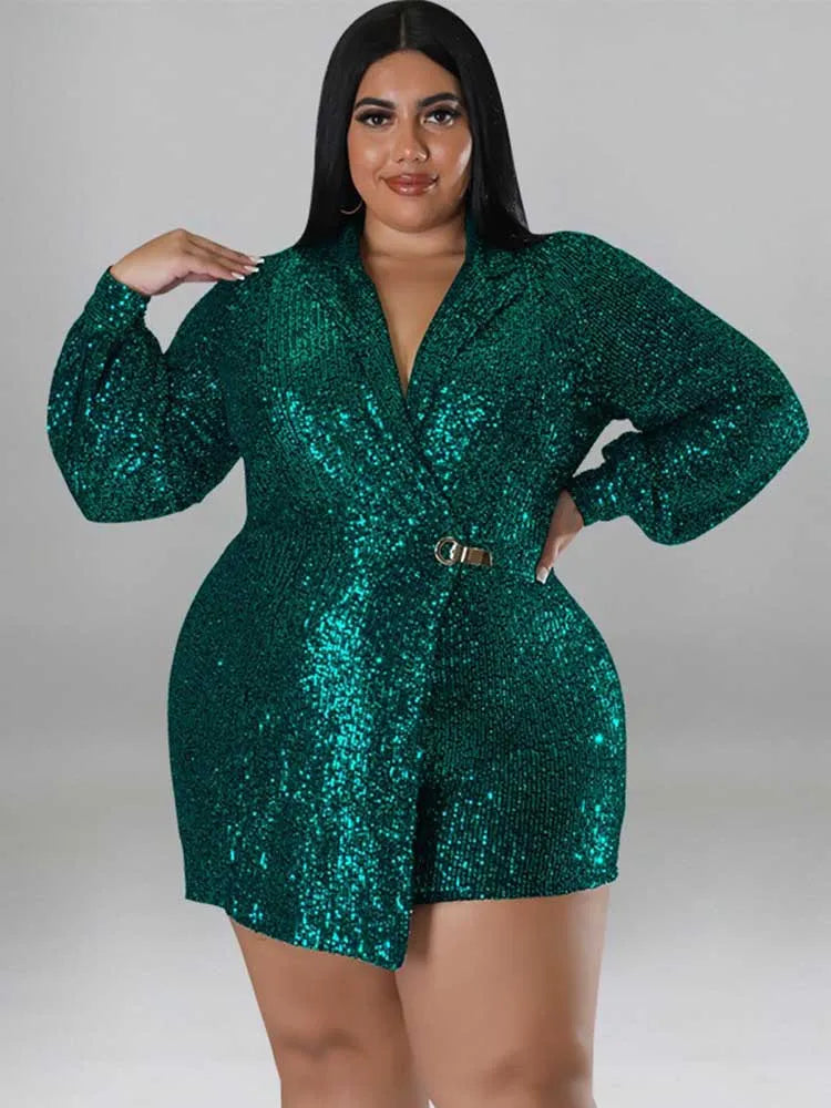 Jumpsuits Women Elegant Luxury Plus Size Party Ladies Long Sleeve Jumpsuit with Sequins 3xl 4xl 5xl Sexy Evening Woman Jumpsuit