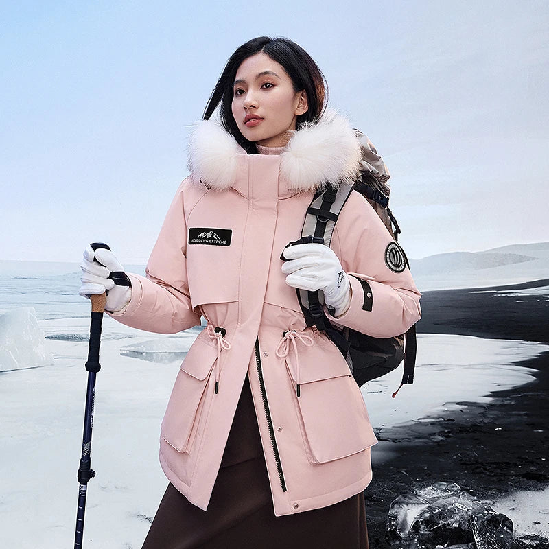 Bosideng Women 6th Generation Extreme Cold Goose Down Parka -20℃ Cold Resistance Winter Puffer Coat with Detachable Raccoon Fur