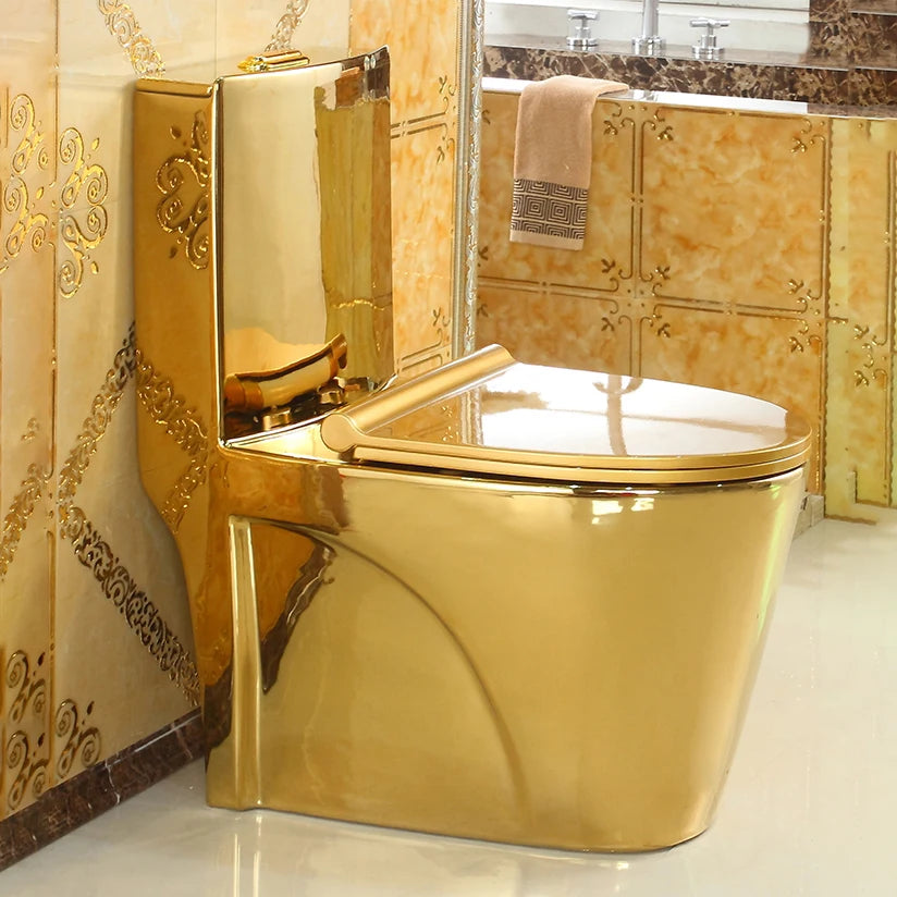 European Royal Luxury Electroplated S Trap/p Trap Golden Color Water Closet Bathroom Commode One Piece Gold Toilet Bowl
