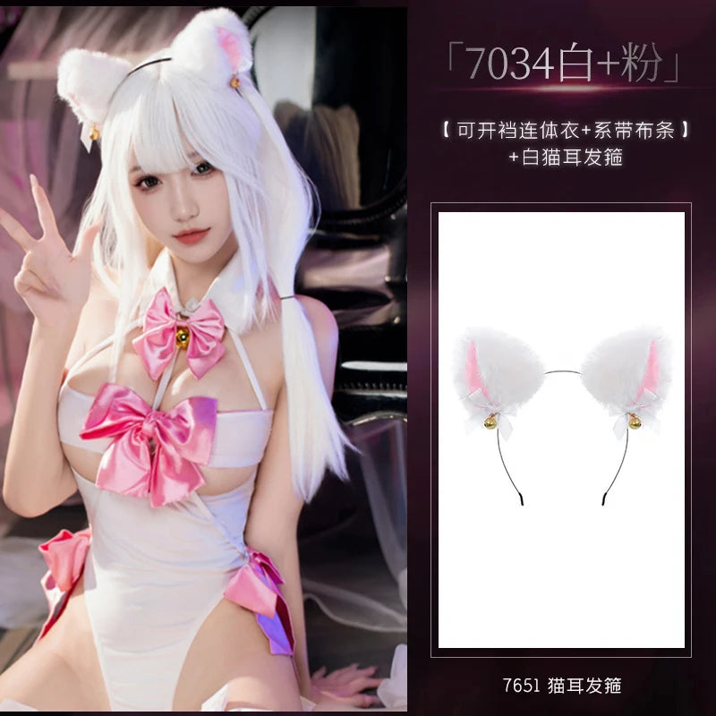Sexy Lingerie Cat Girl Three-Point Uniform Roleplay Charming Perspective Jumpsuit Passion Set Devil Hollow Out Bodysuit Cosplay