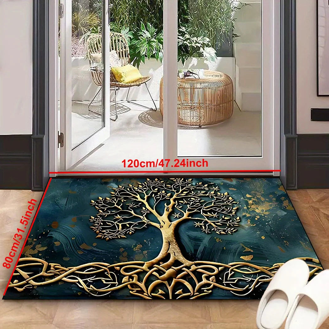Tree of Life Pattern Large Area Rug Non-slip Machine Washable for Living Room Bedroom Laundry Entryway Home Decor Carpet Mat