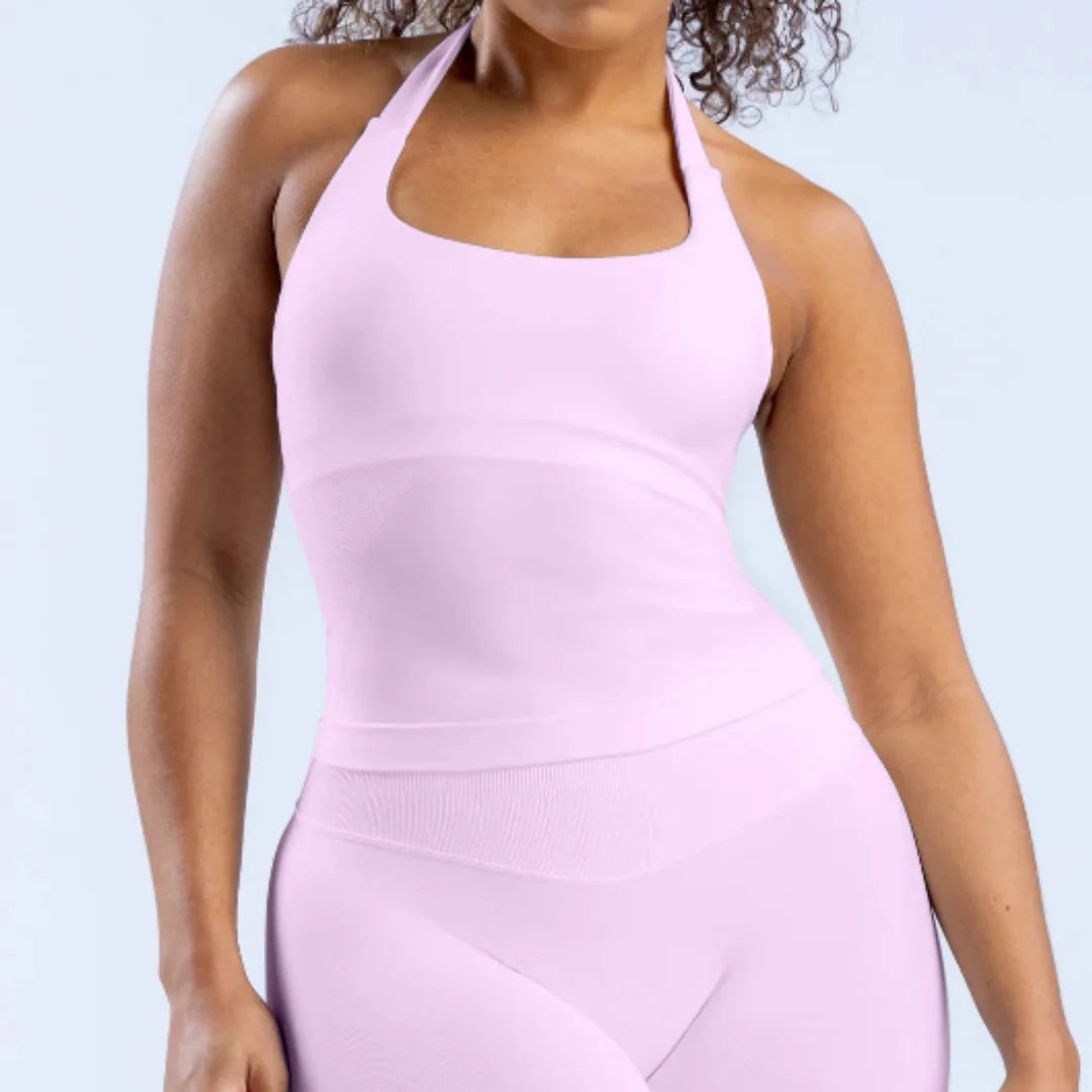 Denyf Women's Backless Halter Top Push-Up Sport Bra Gym Vest Workout Tank Top Yoga Activewear Running Vest