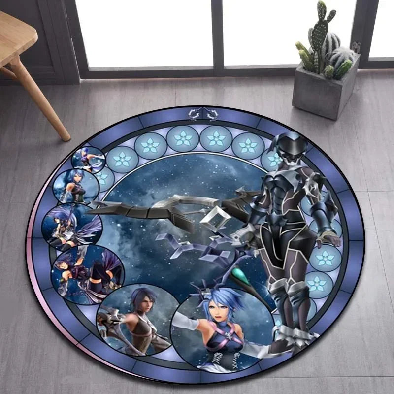 Kingdom Hearts Cartoon Pattern Area Rug Round Floor Mat Living Room Carpet Bathroom Kitchen Rug Doormat Non-slip Floor Mat