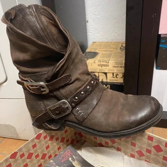 American Retro Motorcycle Boots For Men Distressed Western Boots Buckle Strap Knight Boots Leather Rock Punk Men's Boots