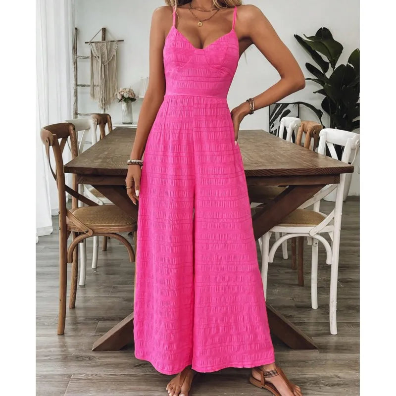 2025 Simple Style Jumpsuit Jumpsuits For Woman Wide Leg Women's Clothing Casual Sleeveless Sling Solid Color Holiday Vacation