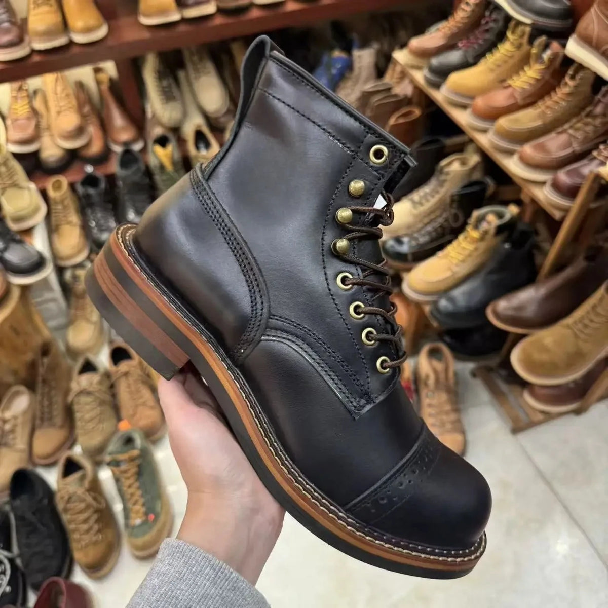 Vintage Handmade Boots Men Casual Cow Leather Shoes Top Quality Dress Ankle Boots British Tooling Work Desert Motorcycle Boots