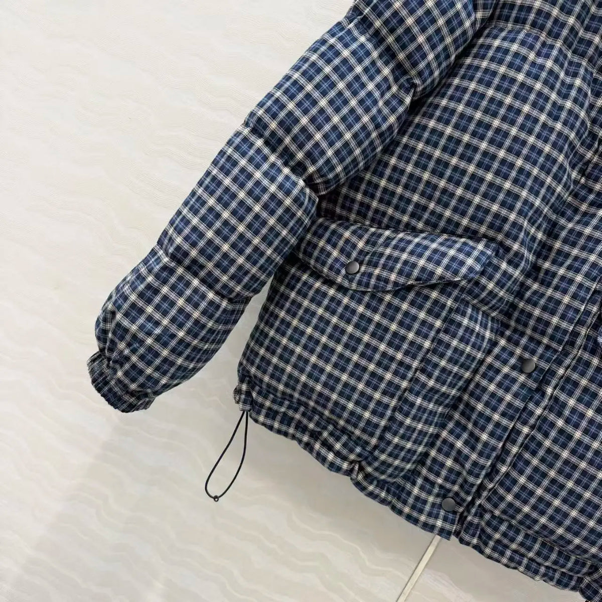 Women's autumn and winter plaid double-sided wearable stand up collar short goose down jacket, new casual jacket