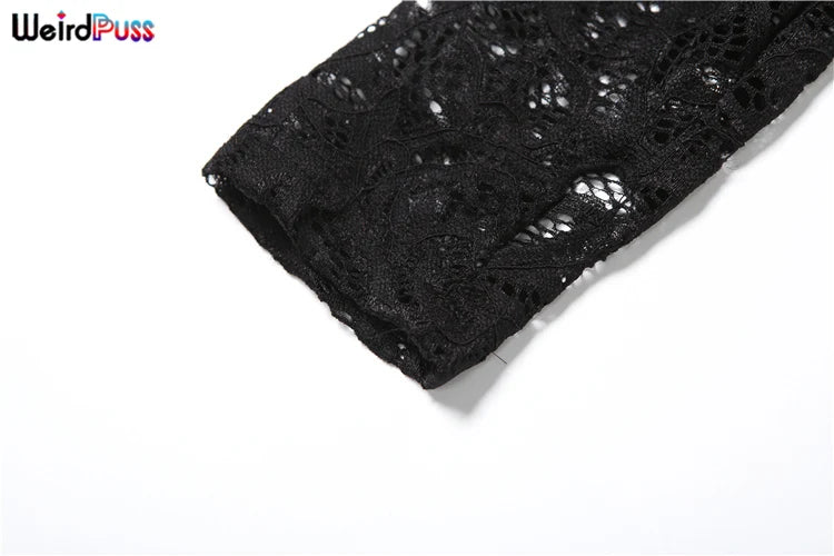 Weird Puss See Through 2 Piece Set Women Sexy Hollow Jacquard Backless Bodysuit+Leggings Tight Activity Clubwear Skinny Outfits