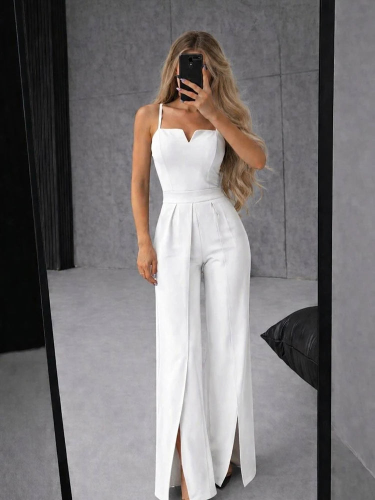 Commute Sling Jumpsuits Women Square Neck High Waist Split Solid Jumpsuit Female 2026 Summer New Fashion Soft Streetwears Lady