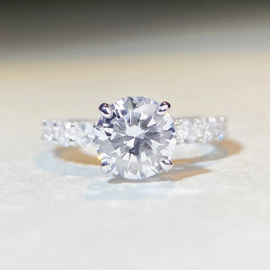 18K white gold and platinum PT950 moissanite diamond ring for women sterling silver 3 carat four-claw diamond ring for wedding