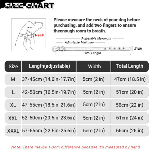 Width 2 Inch Anti-bite Spiked Dog Collars Adjustable PU Leather Necklace Heavy Duty Sharp Rivets Pet Collar Outdoor Dog Walking