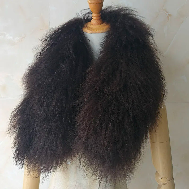 Women Winter Mongolia lamb Fur Scarf Short Luxury Ladies Warm Genuine Tibet Fur Scarves Female Middle Length Real Fur Collar
