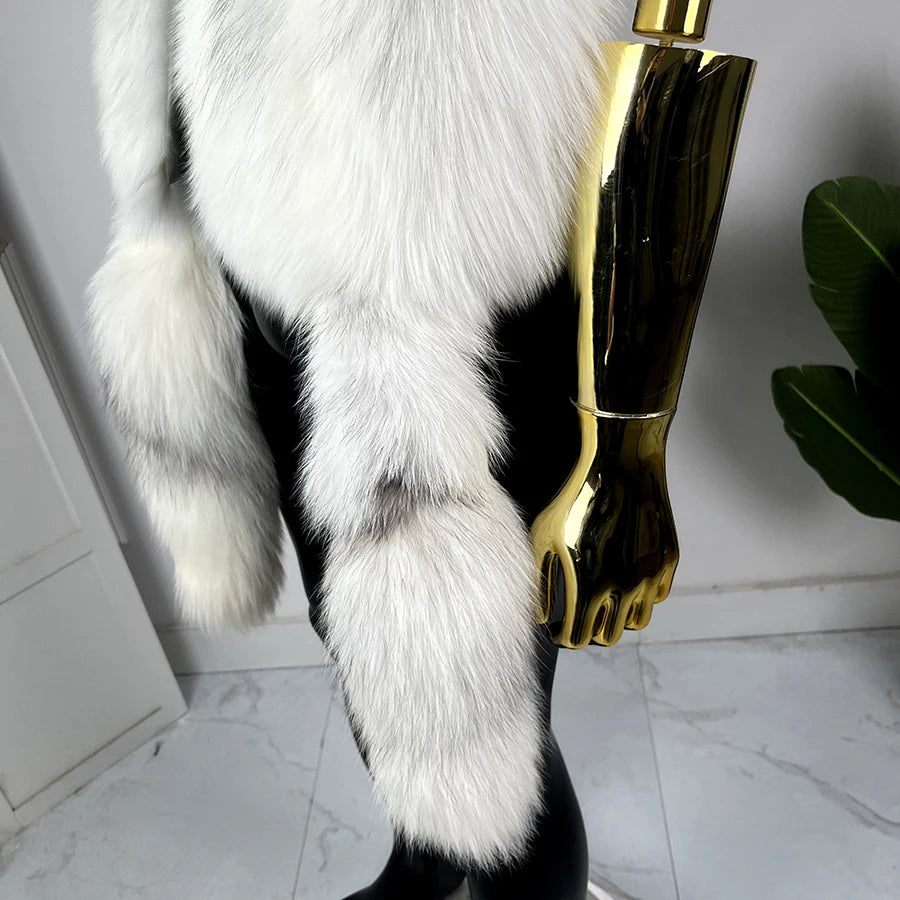 Winter Genuine Fox Fur Shawl With Tail Fur Shawl For Men Long Natural Cross Fox Fur Scarf High Quality Real Fur Scarf