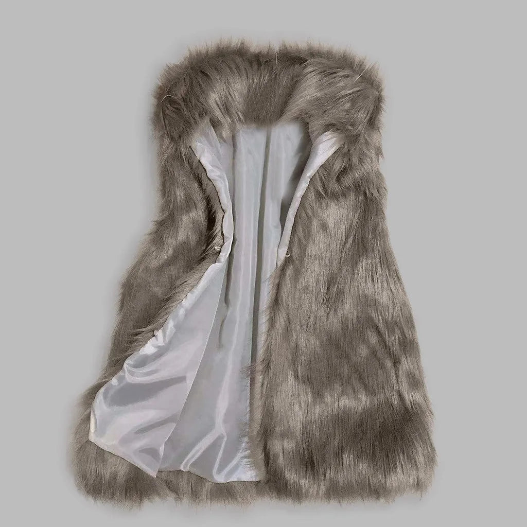 Winter Women's Vest Coat Wool Vest Faux Fur Vest Stand Collar Faux Fur Coat Vest Jacket Outdoor Windproof Coat