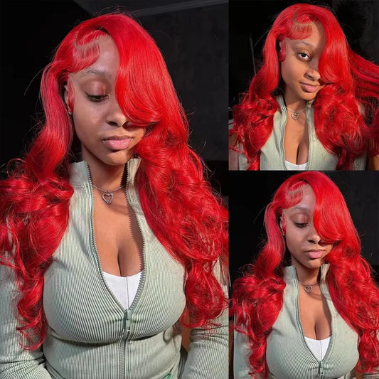 Hot Red 13X4 13X6 Hd Lace Frontal Human Hair Wigs Colored Body Wave Lace Front Wig For Women 99J Cherry Red Lace Front Wigs Remy