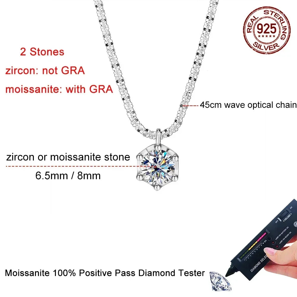 FEOBUR 1/2CT Sparkling Moissanite Necklace for Women Real S925 Silver Chains Diamond Pendant Female Wedding Trend Jewelry Gift