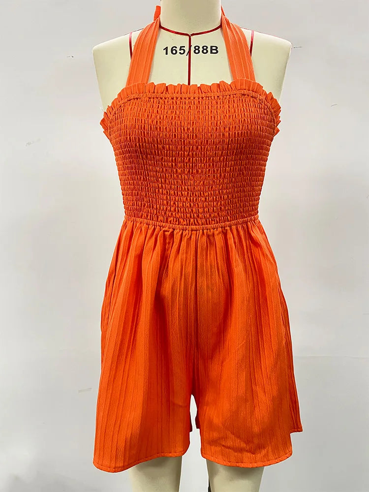 Orange Jumpsuit Women's Slim Vest Loose Jumpsuit Shorts Summer Backless Sexy Beach Short Jumpsuit