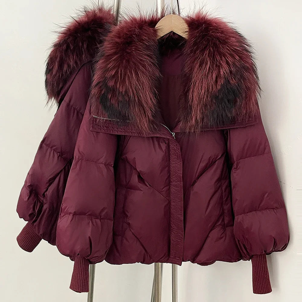 Women's down Jacket Waterproof Lightweight Puffer Jacket with Fur New Coats and Jackets Luxury Padding Reversible Coat with Zip